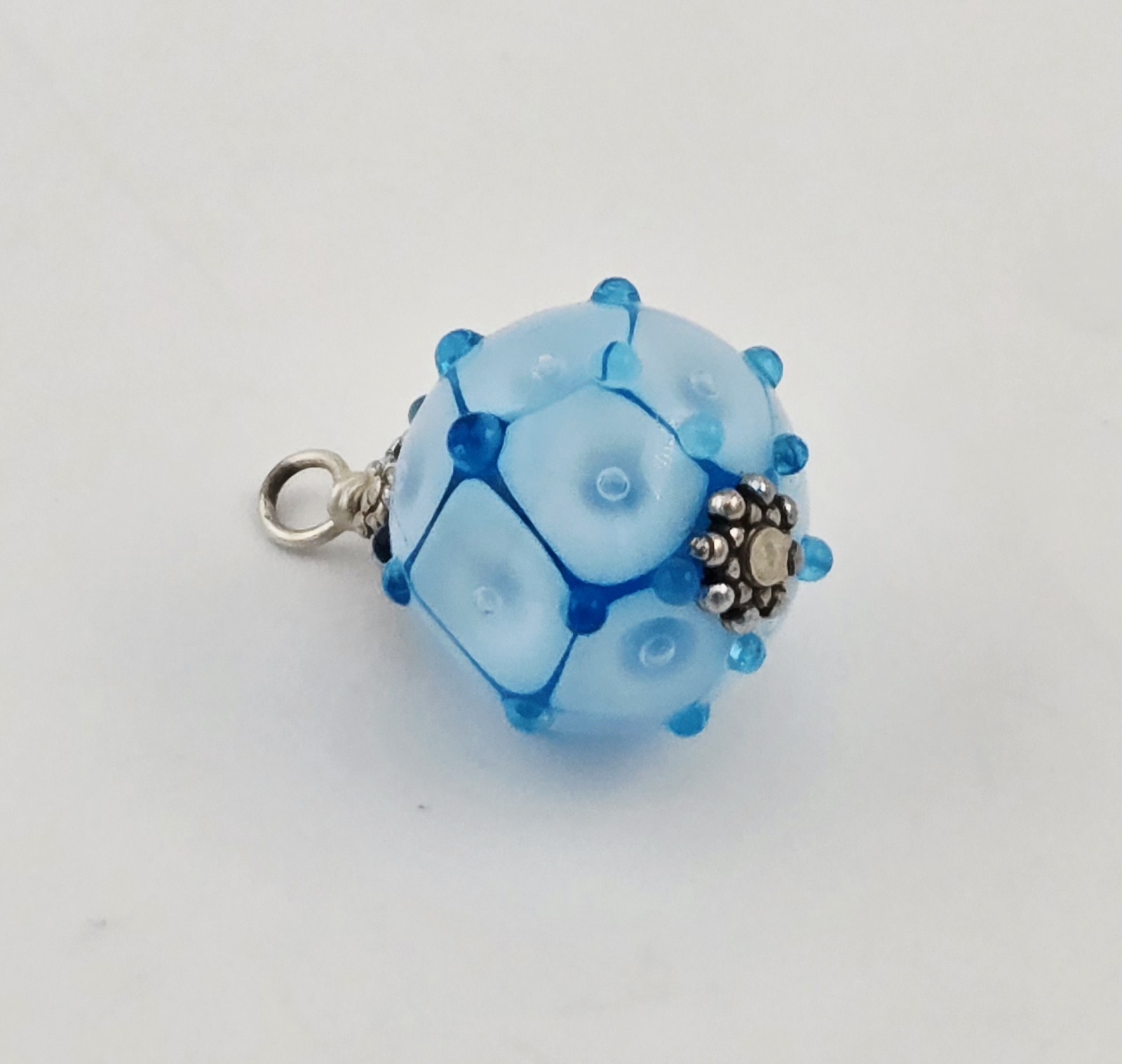 Vintage Murano Blue Glass Bead Sterling Silver Lampwork Charm Pendant – 5.7g