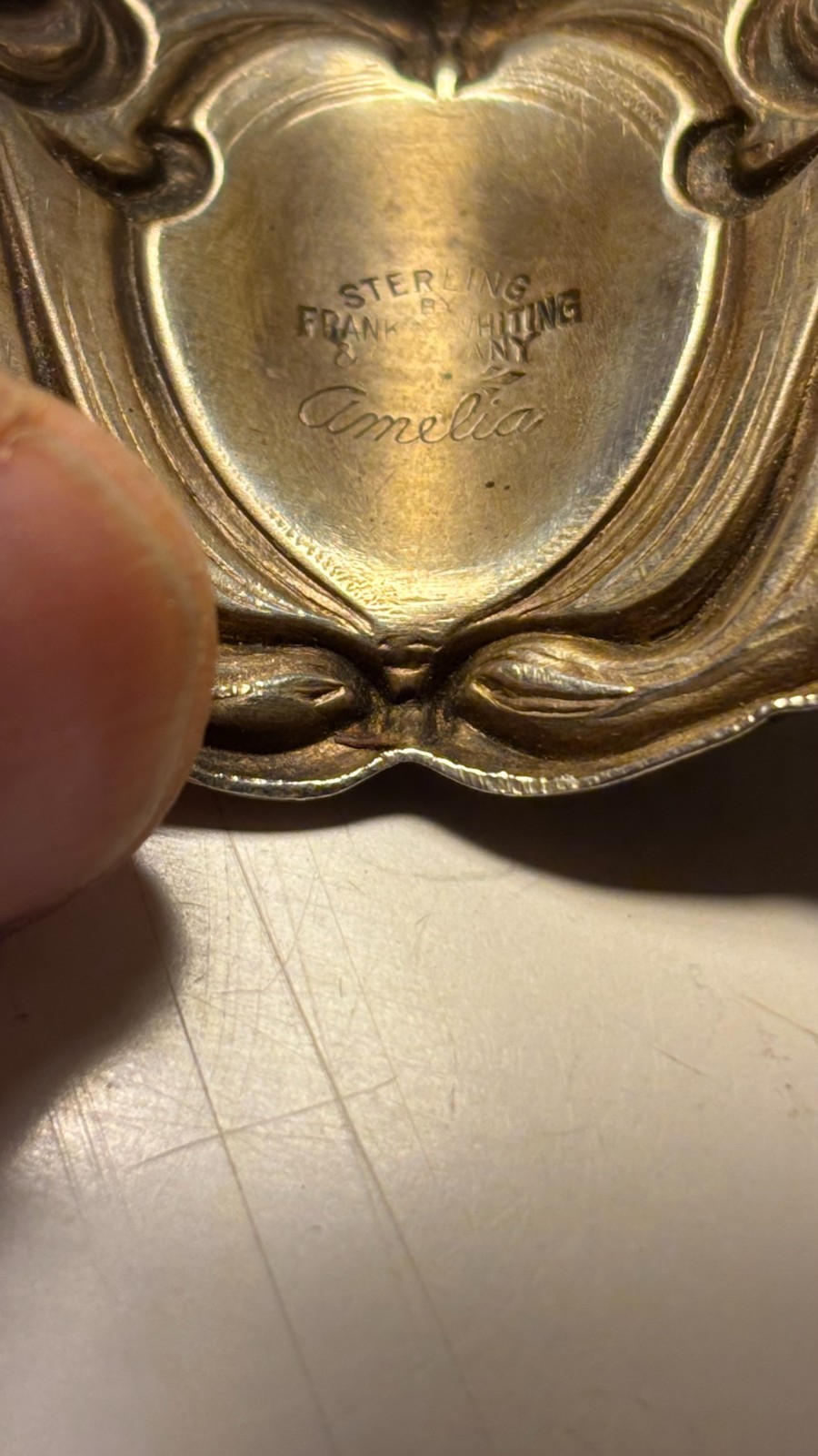 ANTIQUE FRANK WHITING, ART NOUVEAU AMELIA STERLING CUFF BRACELET EX NAPKIN RING
