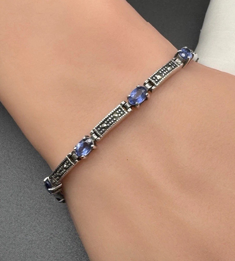 Charles Winston CW 925 Bracelet Amethyst‑Colored Glass Stones Sterling Silver