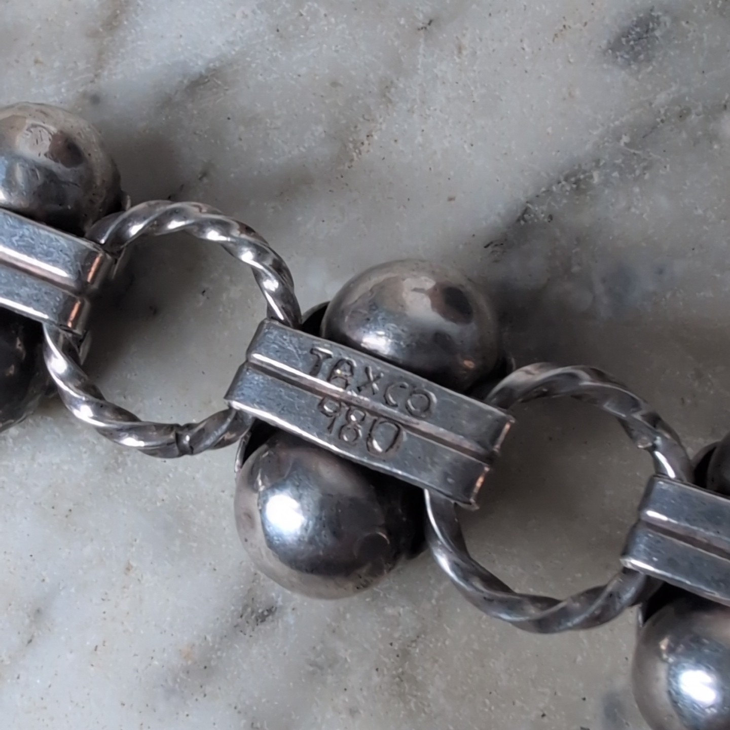 Taxco 980 Silver Mexico Bracelet Link Double Ball Old Pawn Jewelry Los Cocos 36g