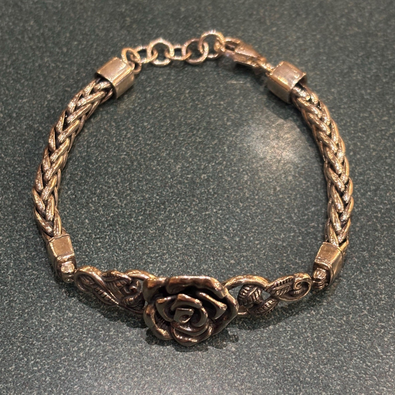 Or Paz Israel Sterling Silver Rose Flower Spiga Wheat Chain Bracelet