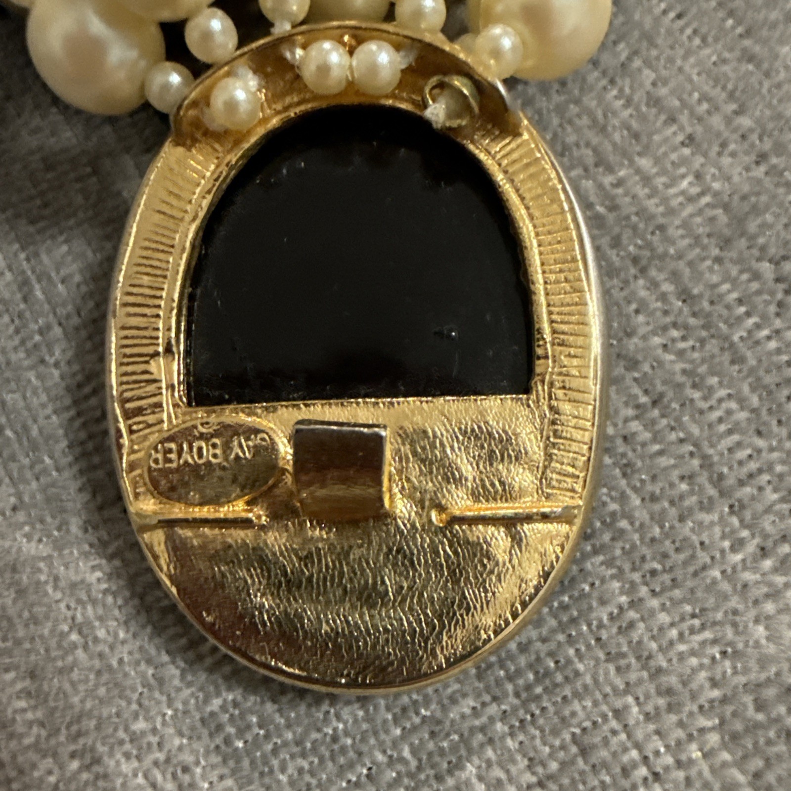 VTY Gay Boyer Faux Pearl Onyx Multi Strand Beaded Bib Statement Necklace Classic