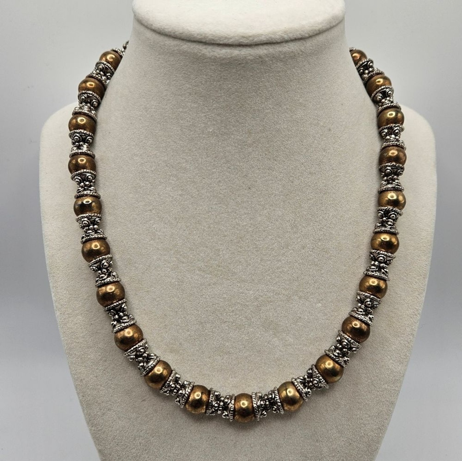 VINTAGE Unique Copper Tone Ball Beaded Strand Toggle Clasp Necklace