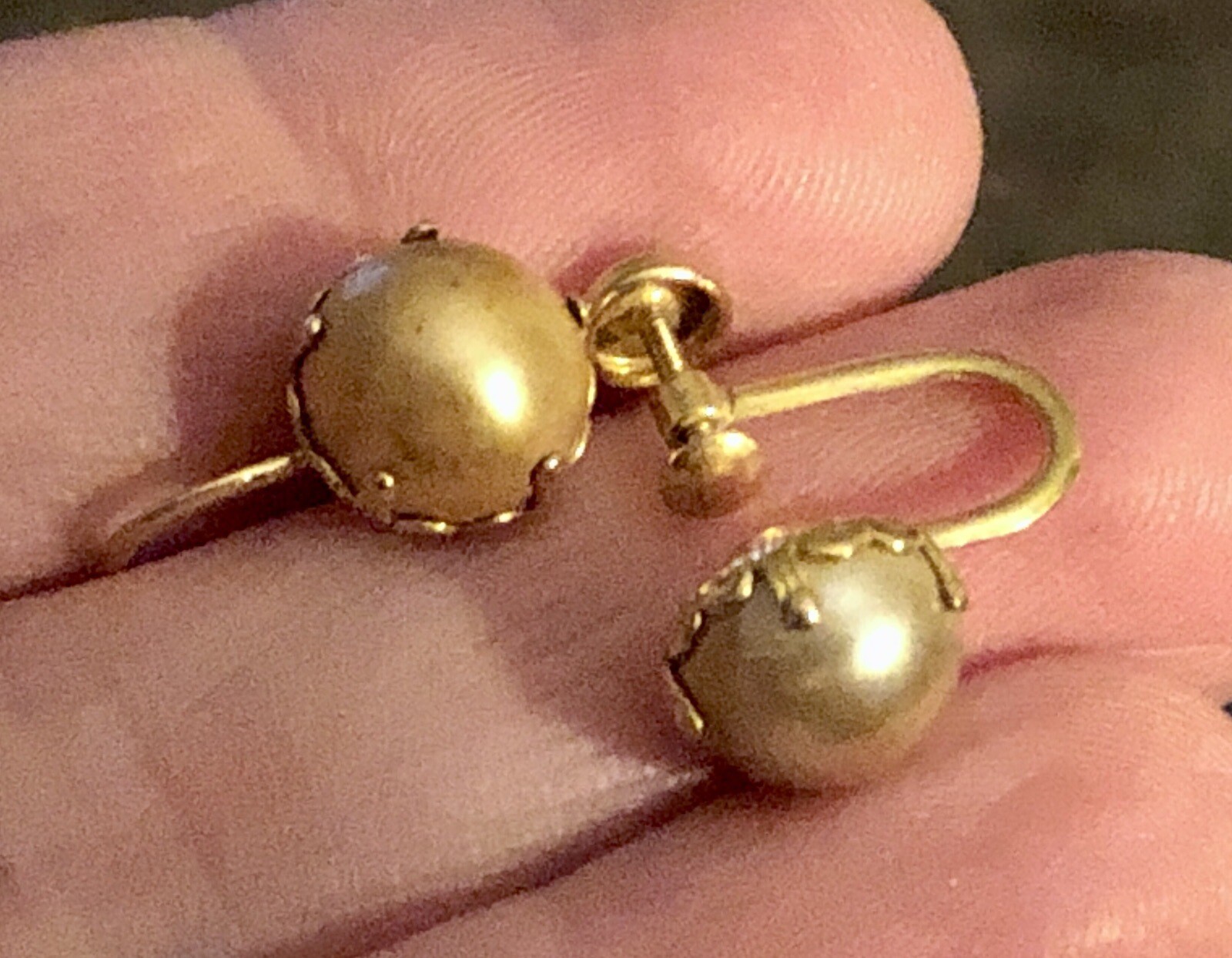 Vtg Art Deco 10K Gold BOA Faux Pearl Earrings- Budlong, Docherty, & Armstrong