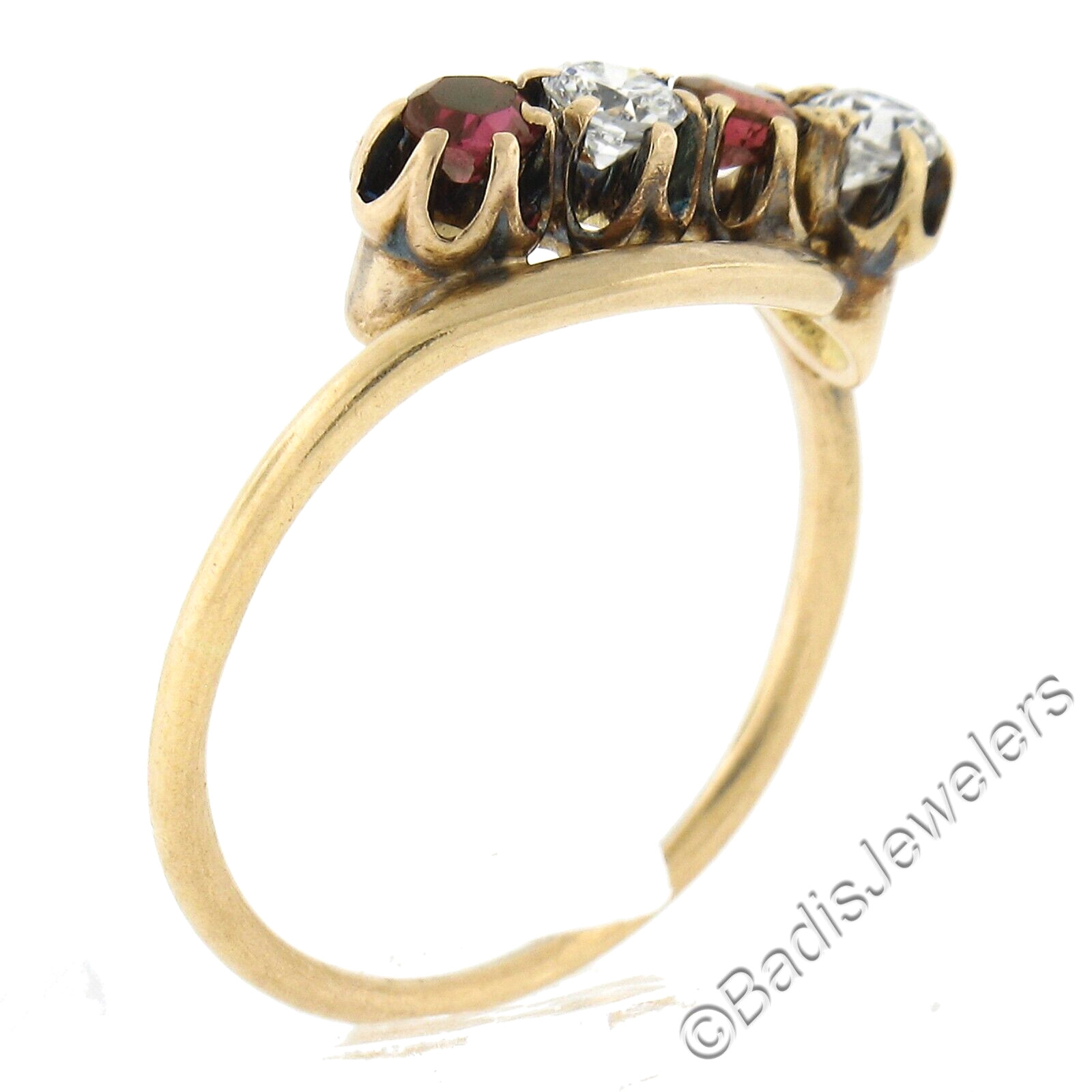 Antique Victorian 14k Gold Buttercup Lab Created Ruby 0.20ctw Diamond Band Ring