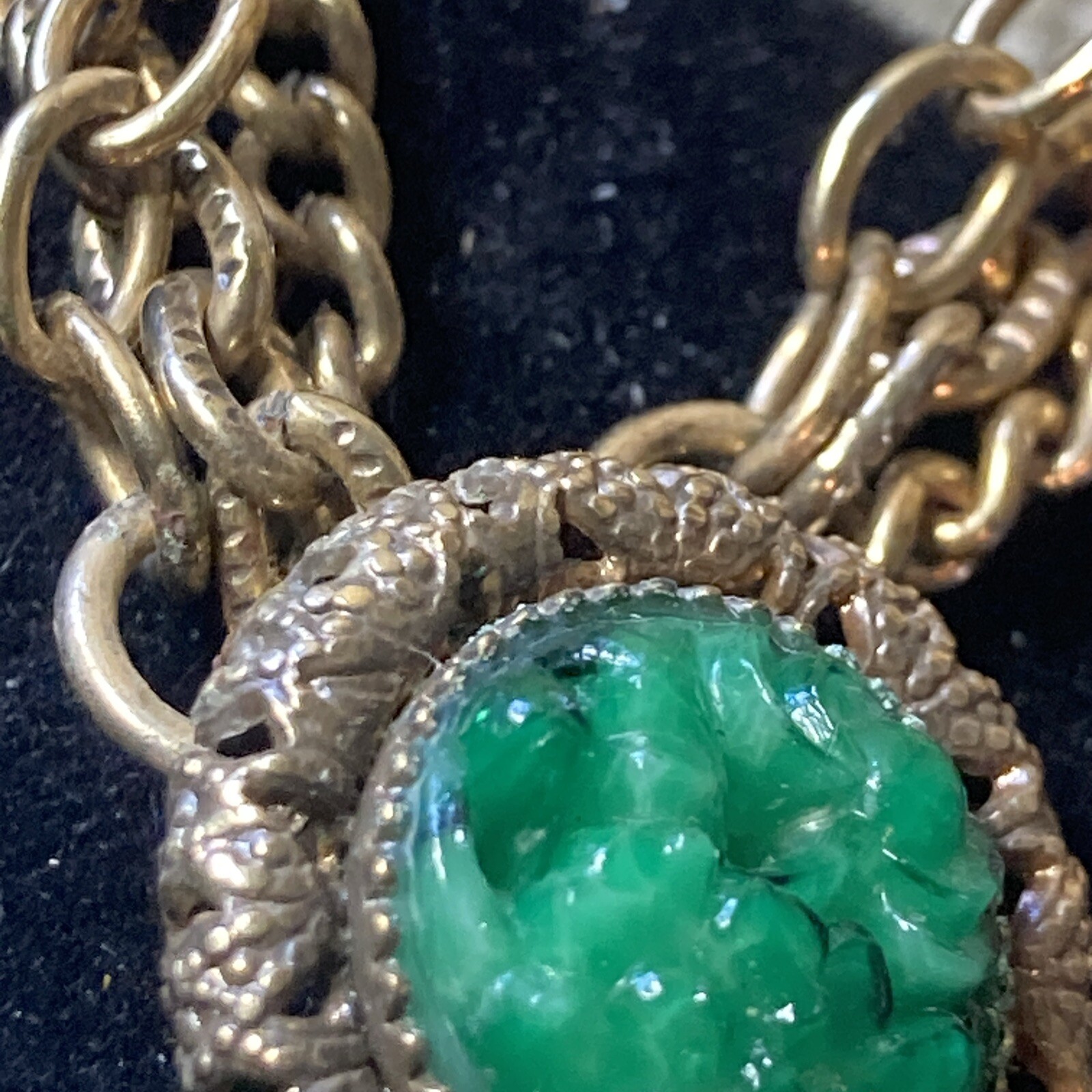 vtgAntq 3 Strand chains Art Deco 2 pendant Faux Jade molded Glass elegant detail