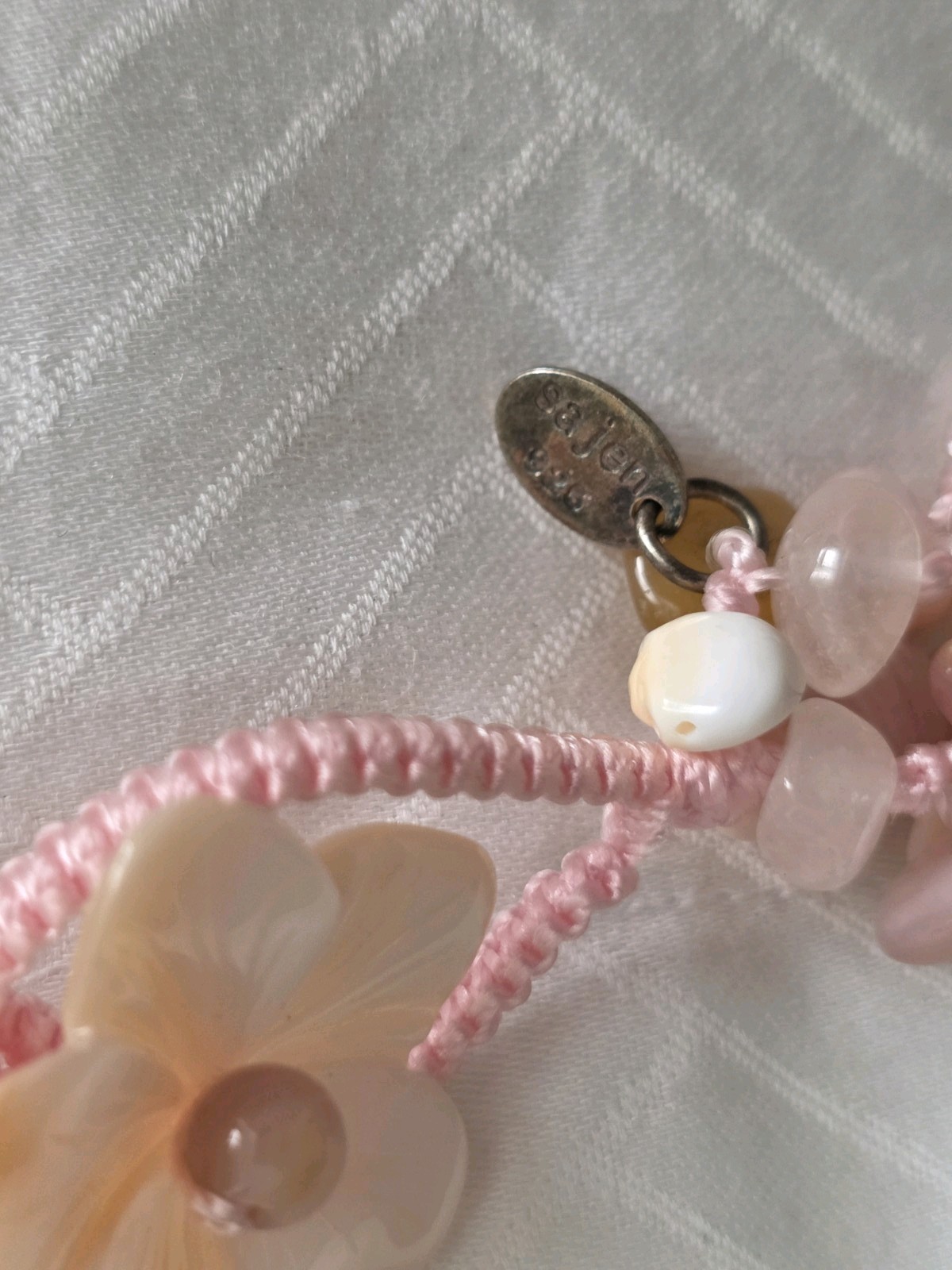 Sajen Multi Strand Gemstone Whimsical Statement Necklace Shell Rose Quartz