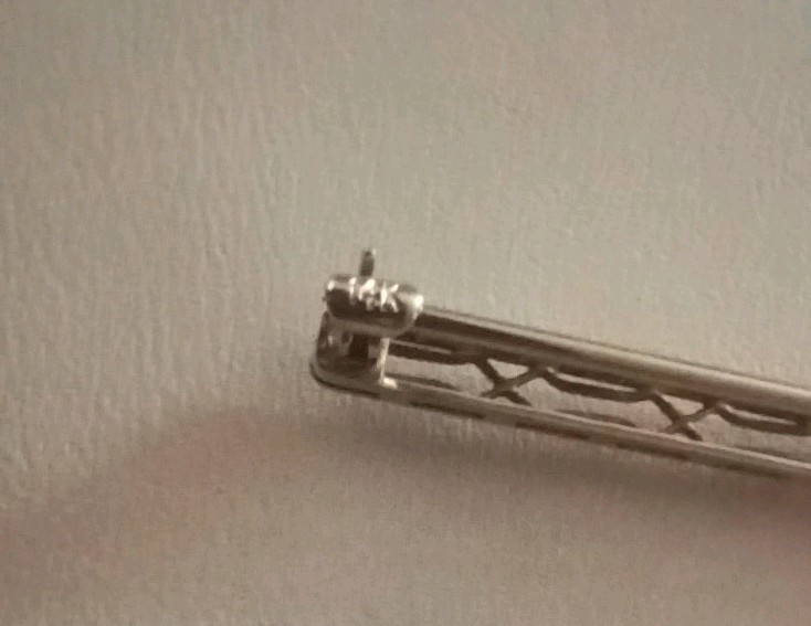 Antique 14kt White Gold and Small Sapphire Bar Pin with Safety Clasp