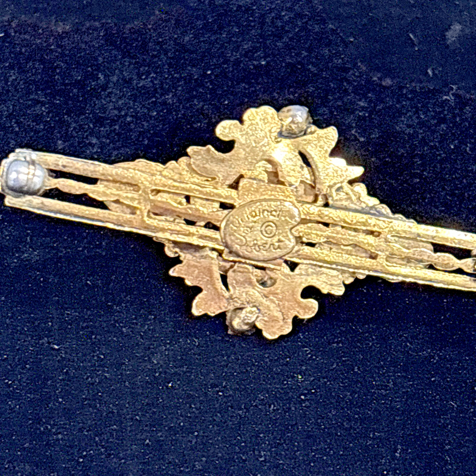 Original By Robert Pin Brooch w/ Faux Pearls Faux Garnet / Ruby Prong Set 2″