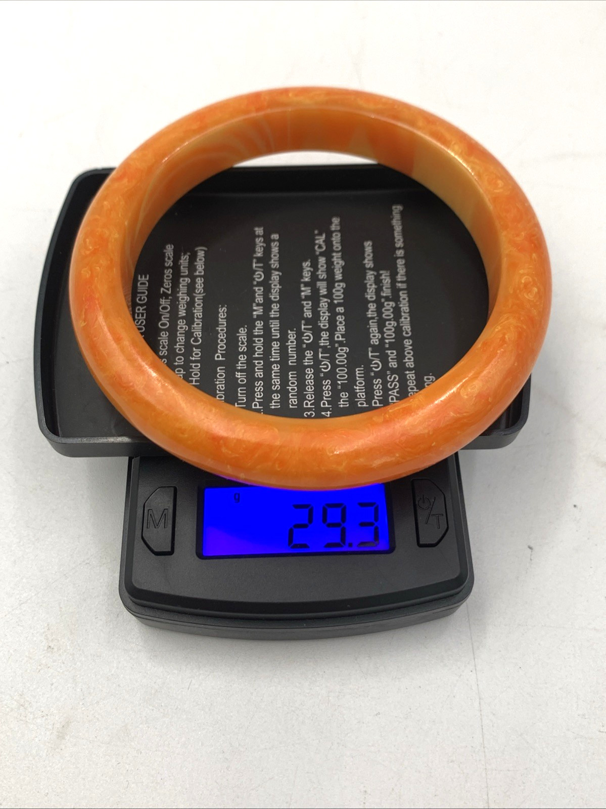 Vintage 12 mm Wide BAKELITE Bangle Bracelet Orange Marbled 29.3g 8″ IC