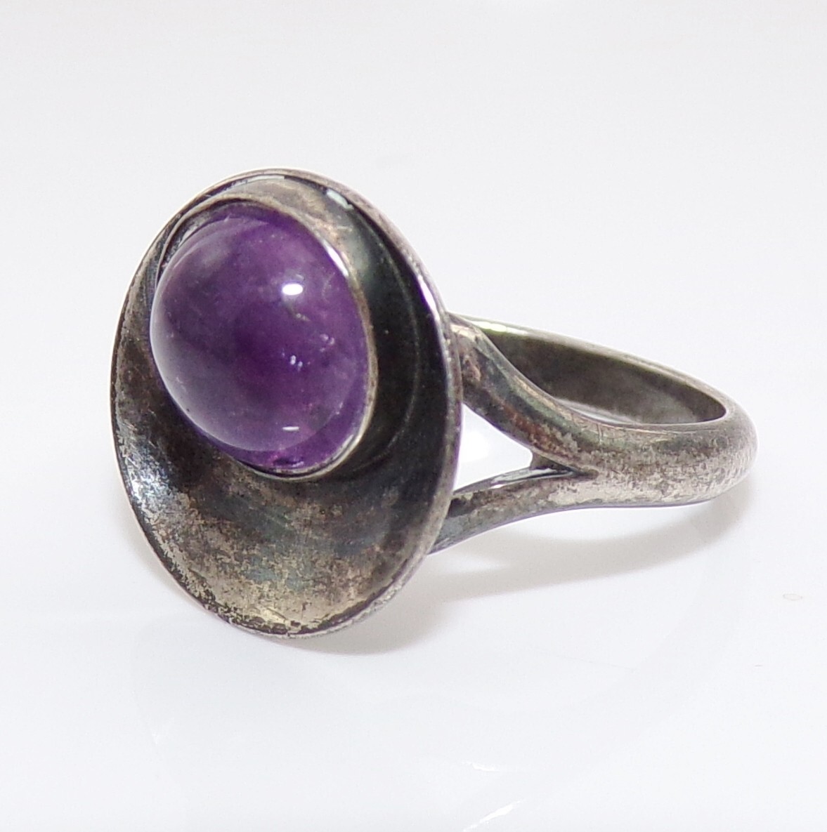 Denmark Niels Erik N E From Sterling Silver Amethyst Concave Ring Size 7 G2U
