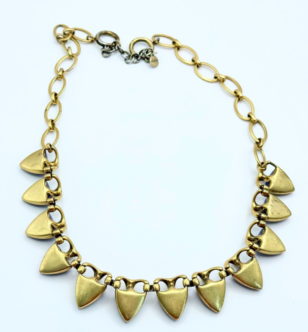 Signed Stella & Dot Gold Tone & Royal Blue Acrylic Stones Necklace Vintage