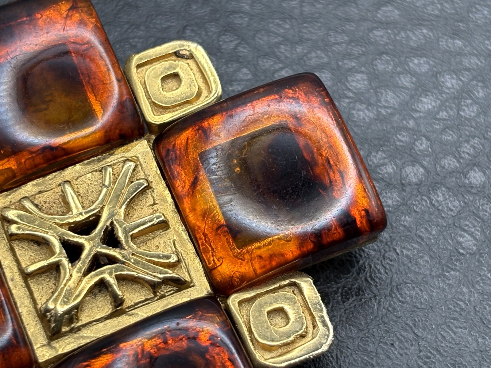 Vintage HUGE 80s Gold Tone Faux Amber Maltese Cross Brooch Pin Statement Piece