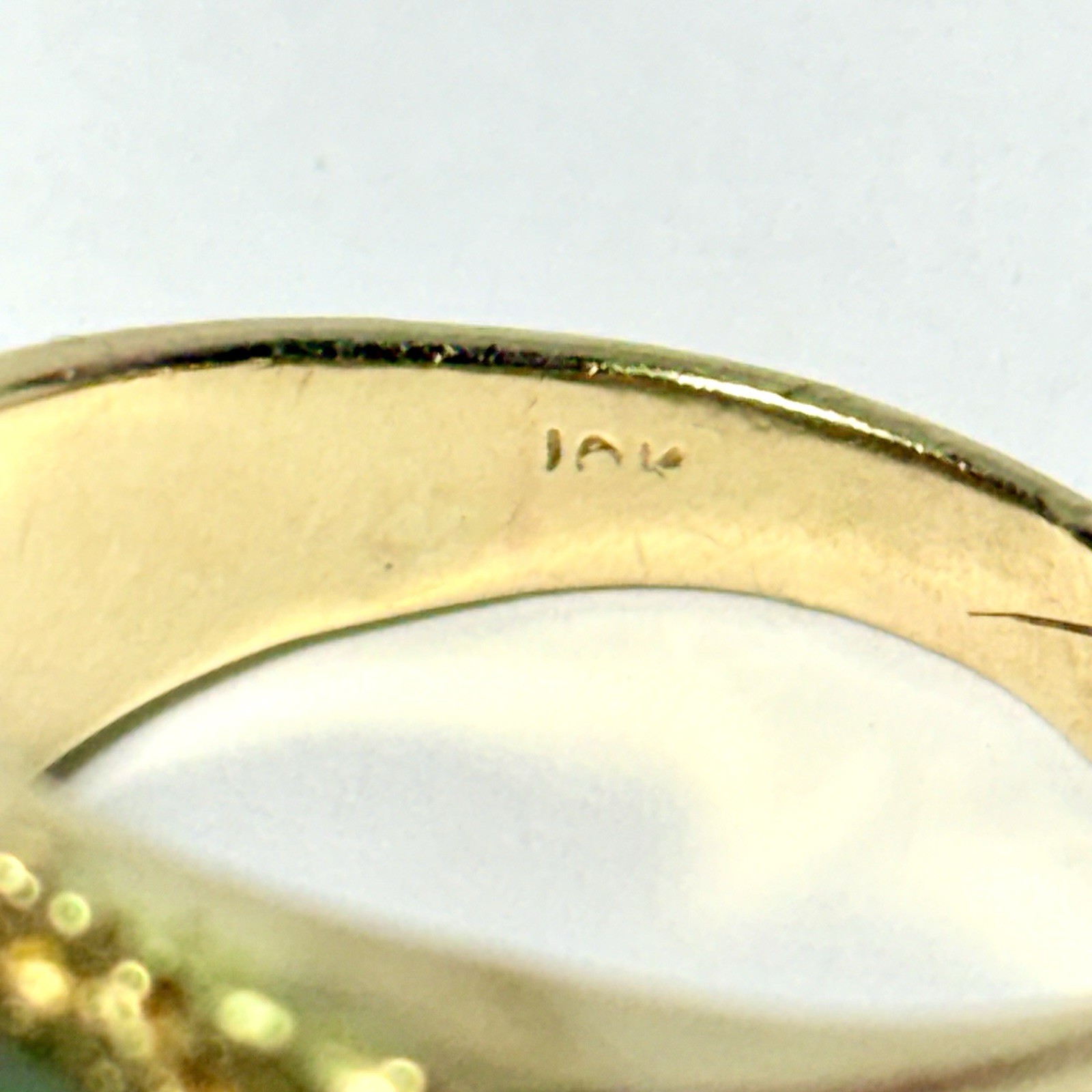 Vintage 10K Yellow Gold Jade 18.5K Nugget .06ctw Diamond Size 9 Men’s Ring 13.1g