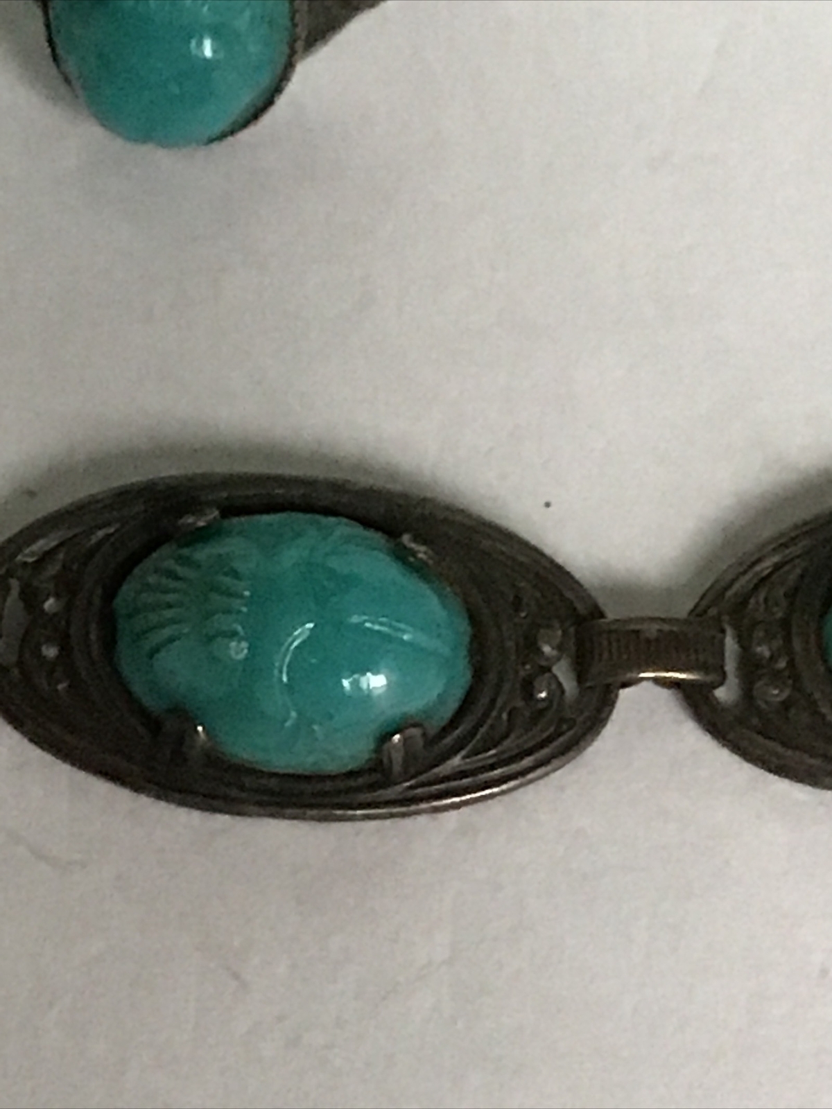 Art Deco Egyptian Revival Matching Scarab Beetle Bracelet/Sterling Ring/Earrings