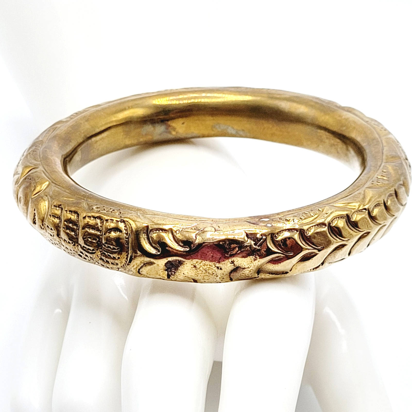 Chinese Wedding Chime Bangle Brass Repousse Chased Hollow Vintage Bracelet