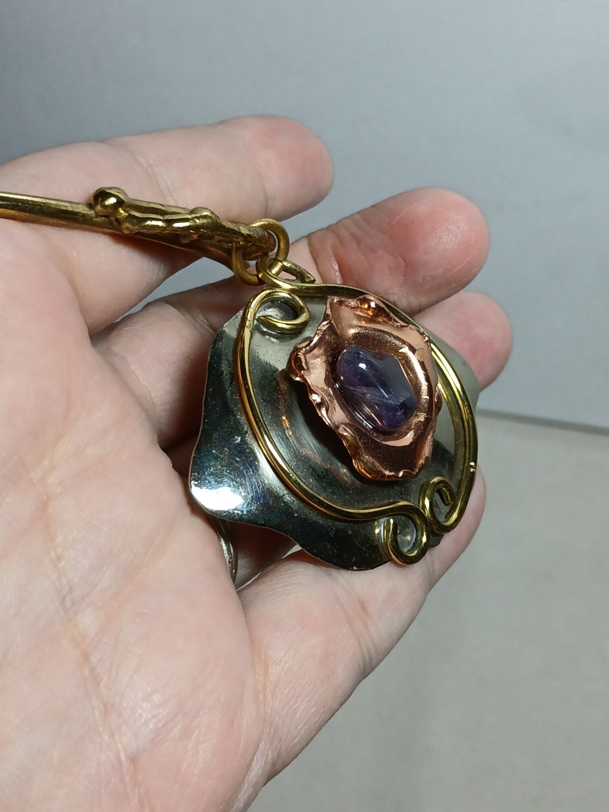 Vintage Art Nouveau Style Amethyst Gold Silver Tone Necklace Choker