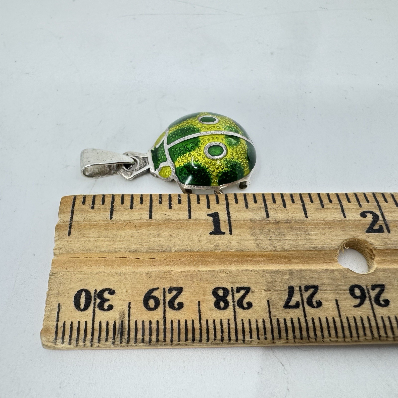 Sterling Silver 980 Bright Green Yellow Beetle Bug Pendant Signed A. Maya Mexico