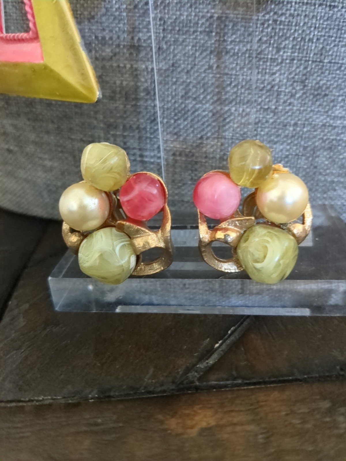 Vintage Earring Lot Pink and Green Clip Ons Screwback Lot of 4 Pairs Earrings