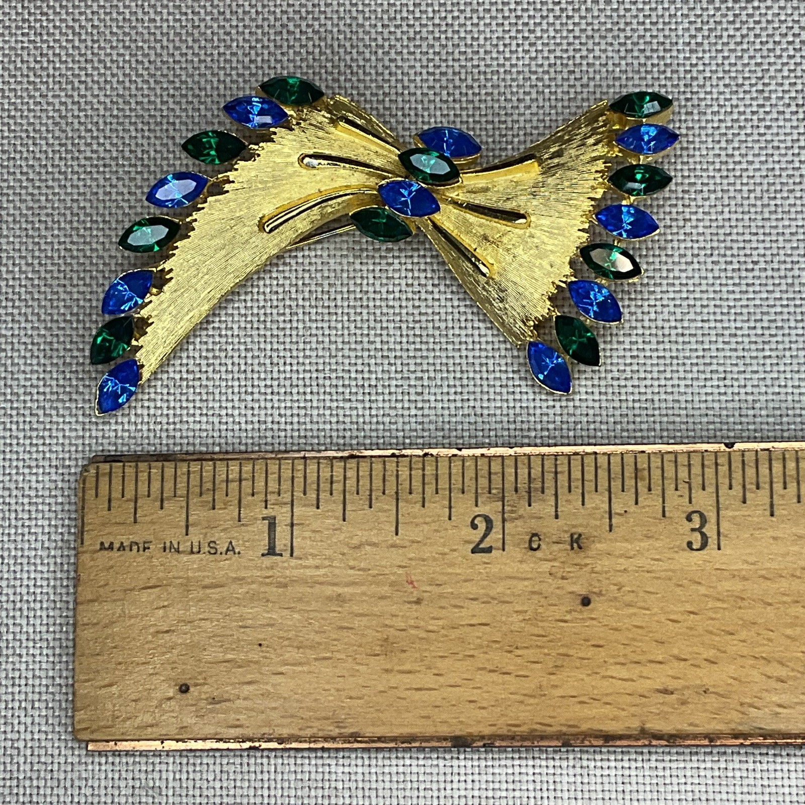 Vintage Signed JJ Brooch Pin Clip Earrings Set Gold Tone Navette Rhinestones