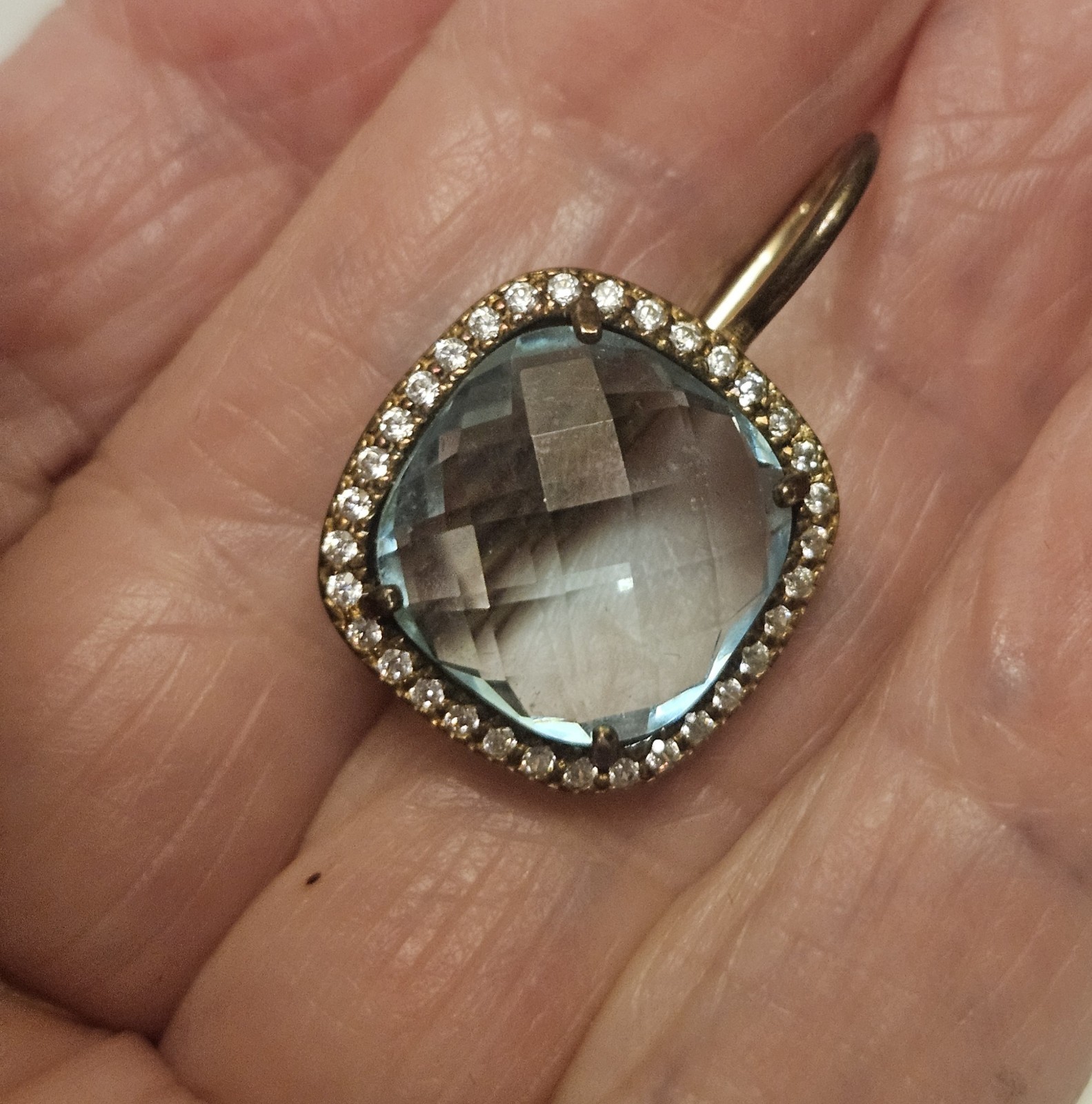 925 GOLD OVER STERLING CUSHION CUT SQUARE TOPAZ CZ WITH HALO STYLE SETTING ITALY