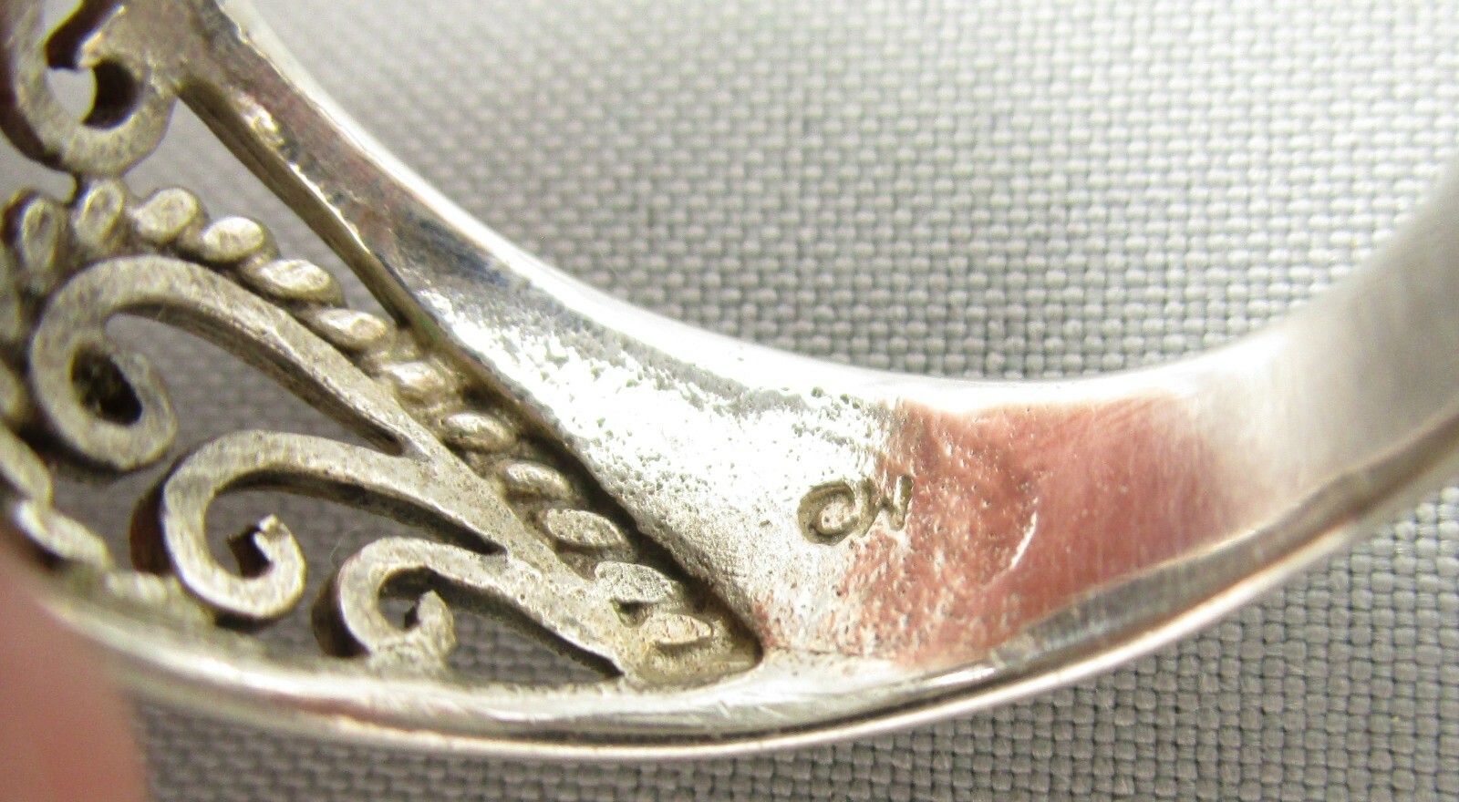 Filigree Sterling and Tigers Eye Ring Signed CW 925 Size 5.25 #4797E