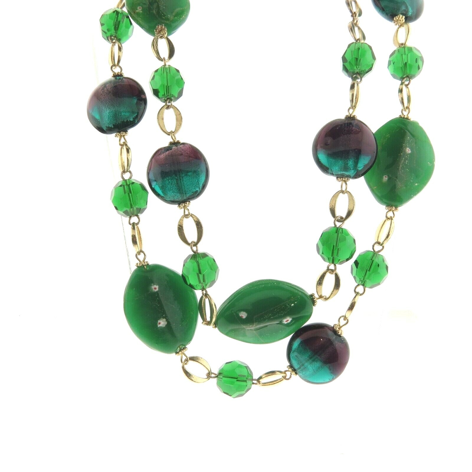 Green Foiled Glass Bead Necklace 1 x 37″