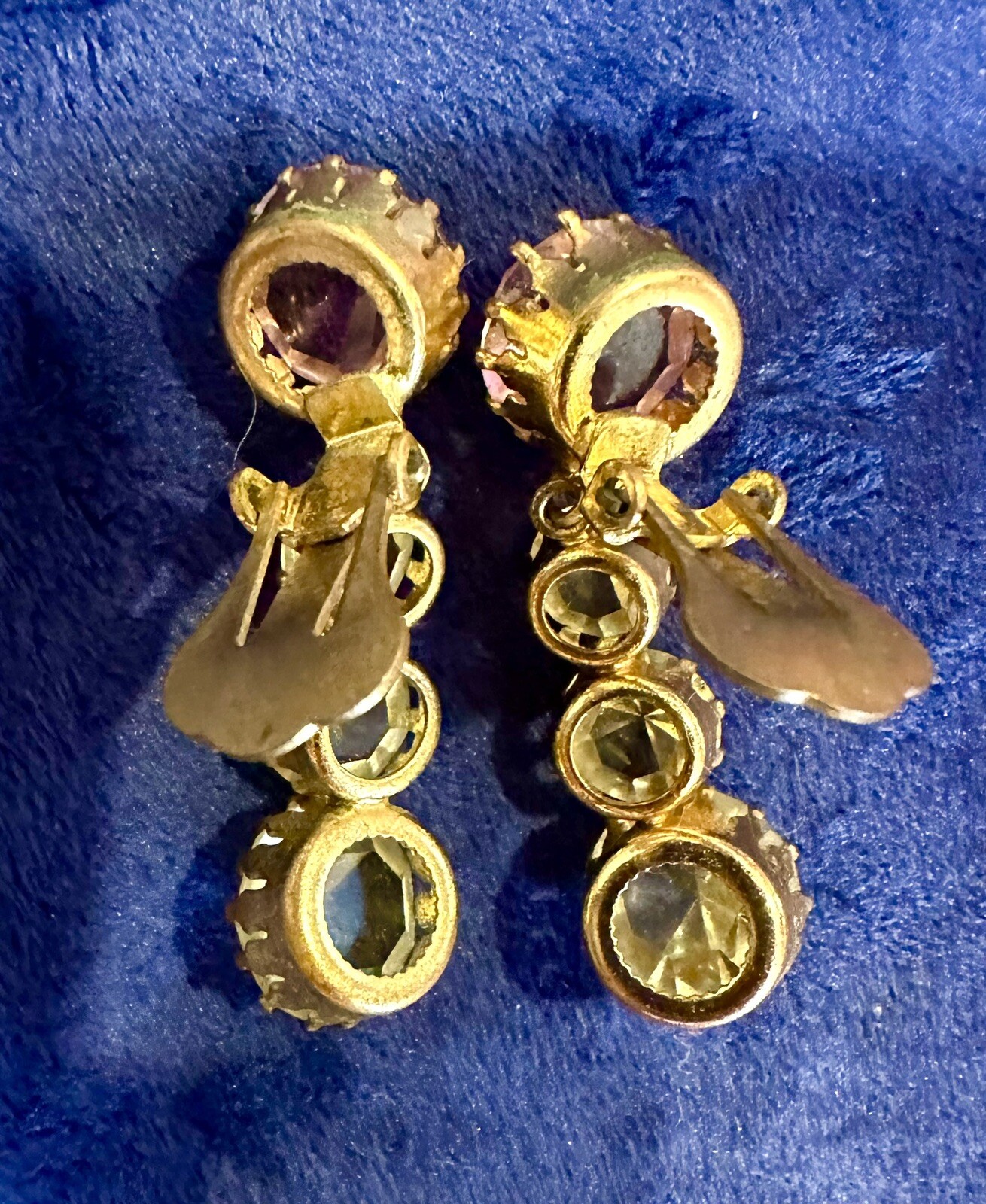 Vintage Schreiner Muted Pink & Yellow Drop Teired Clip Earrings