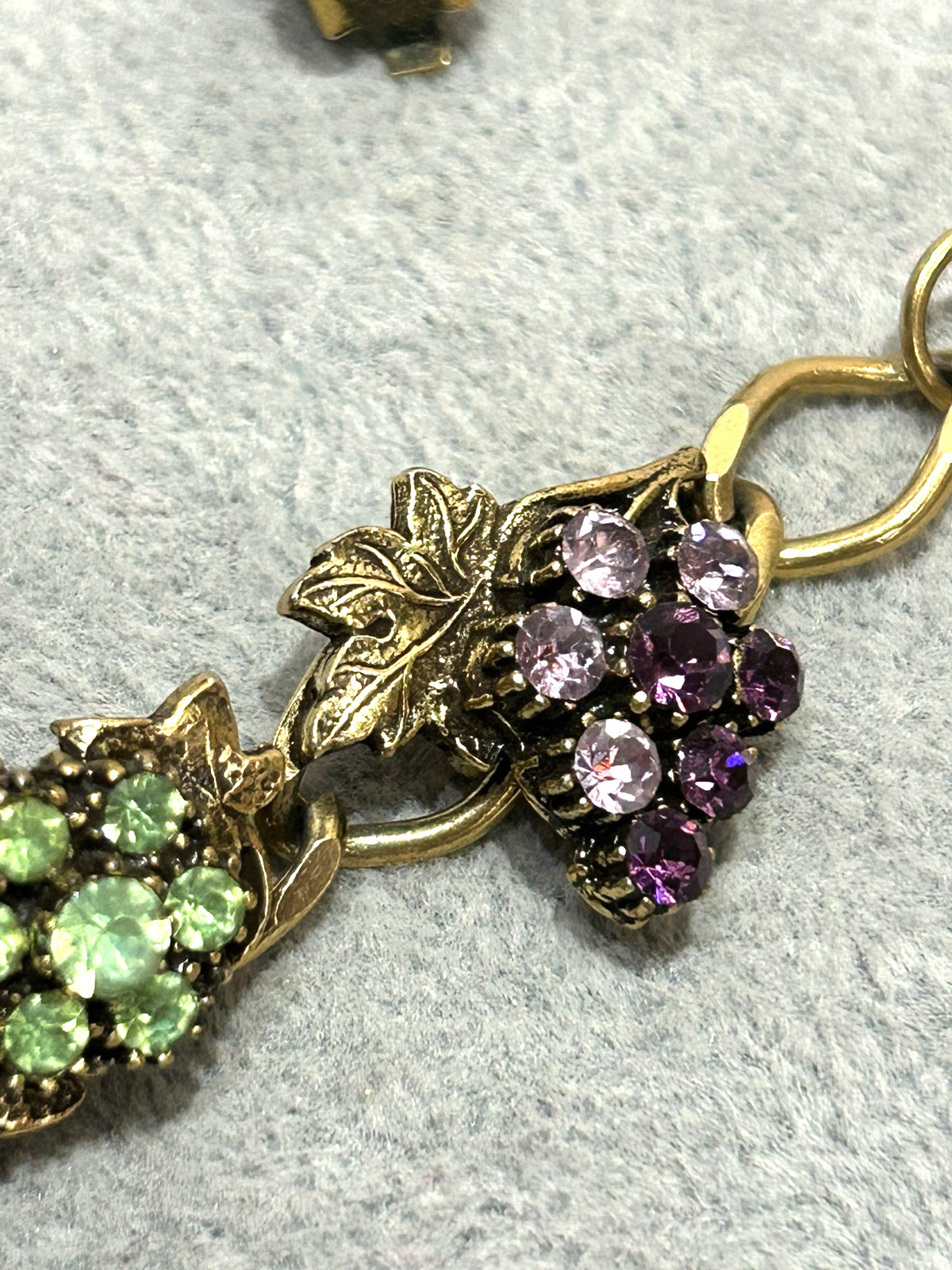 Purple Grape Clusters & Green Flowers Rhinestone Bracelet, Earrings & Necklace
