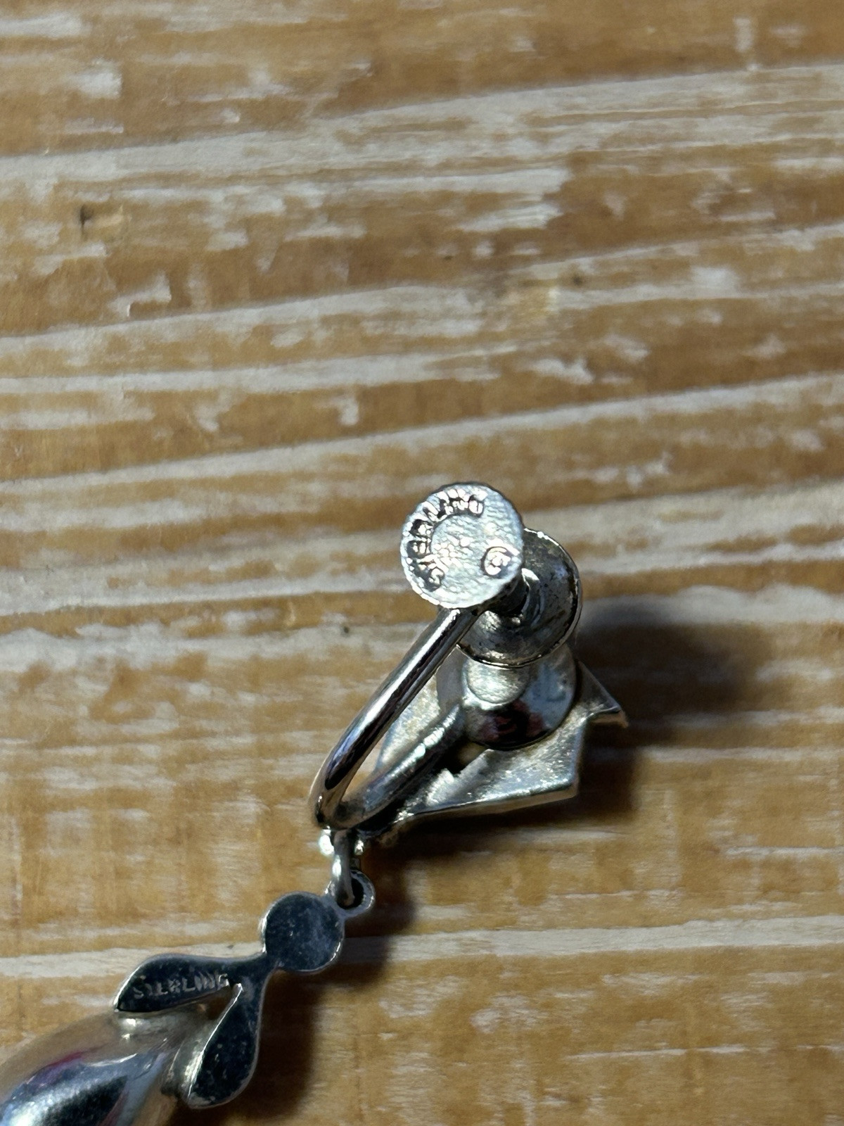 Vintage 1930s-1950s Screw Back Rhinestone Sterling Marked Tear Drop Earrings