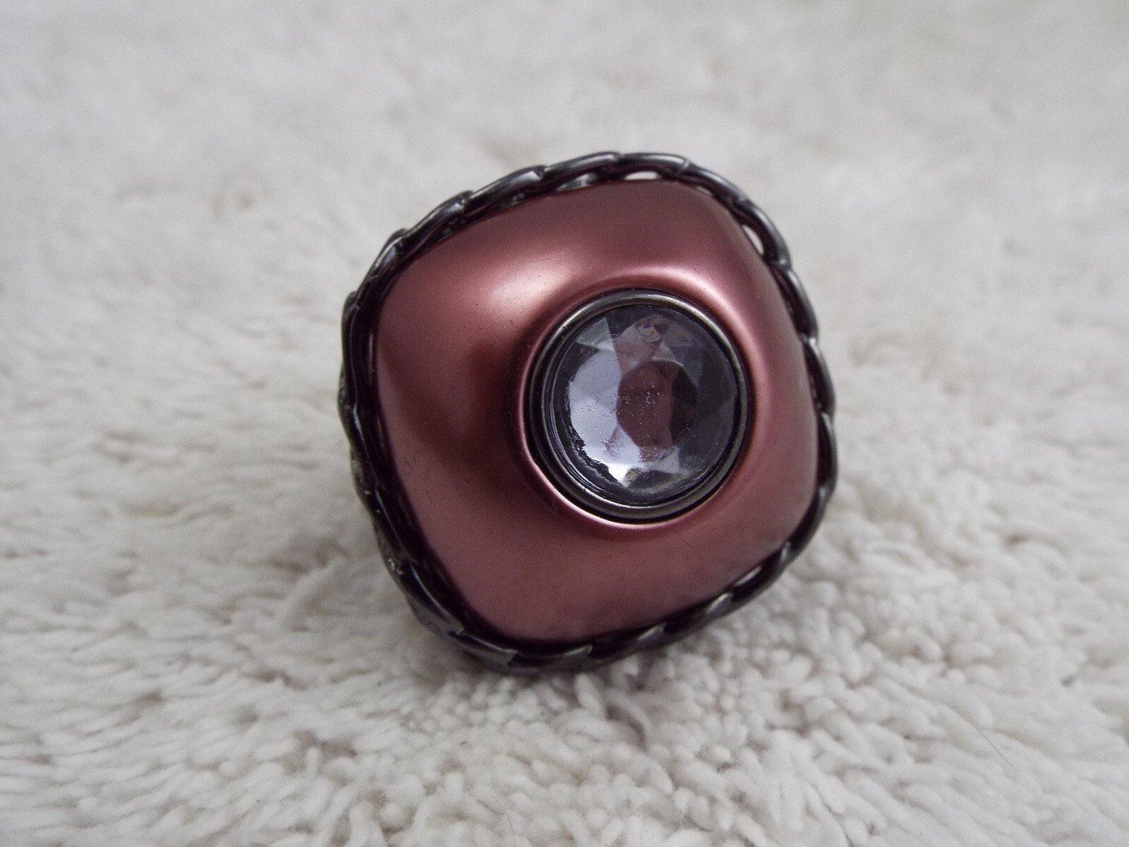 Gunmetal Pink Bead Stretchband Ring ~ Adjustable Size 7-9 (A30)