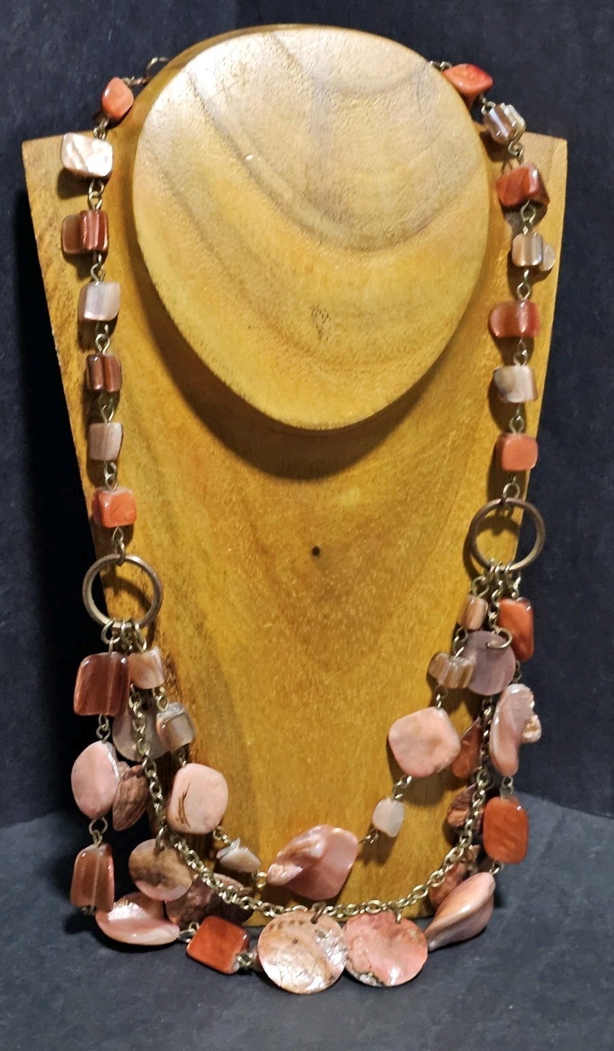 Estate Lot 5 Earth Tone Acrylic Lucite Shell Brass Accent Beaded Necklaces
