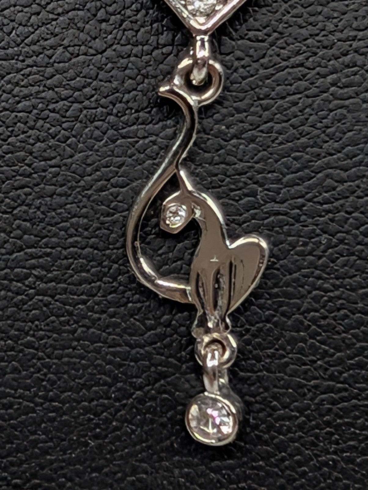 Baby Phat Signed Rhinestone Geometric Station Necklace Cat Logo Charm Silver 18″