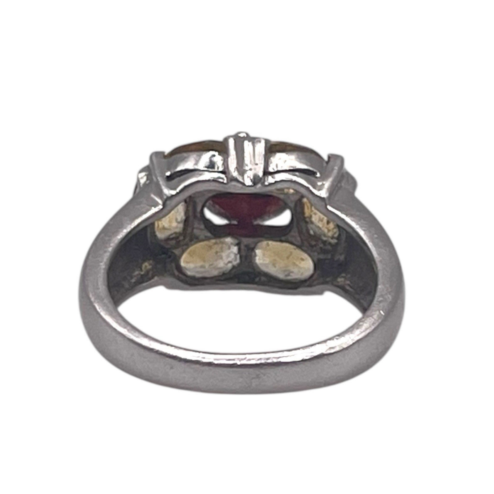 Estate Red & Yellow CZ Cluster 925 Sterling Silver Cocktail Ring, size 7