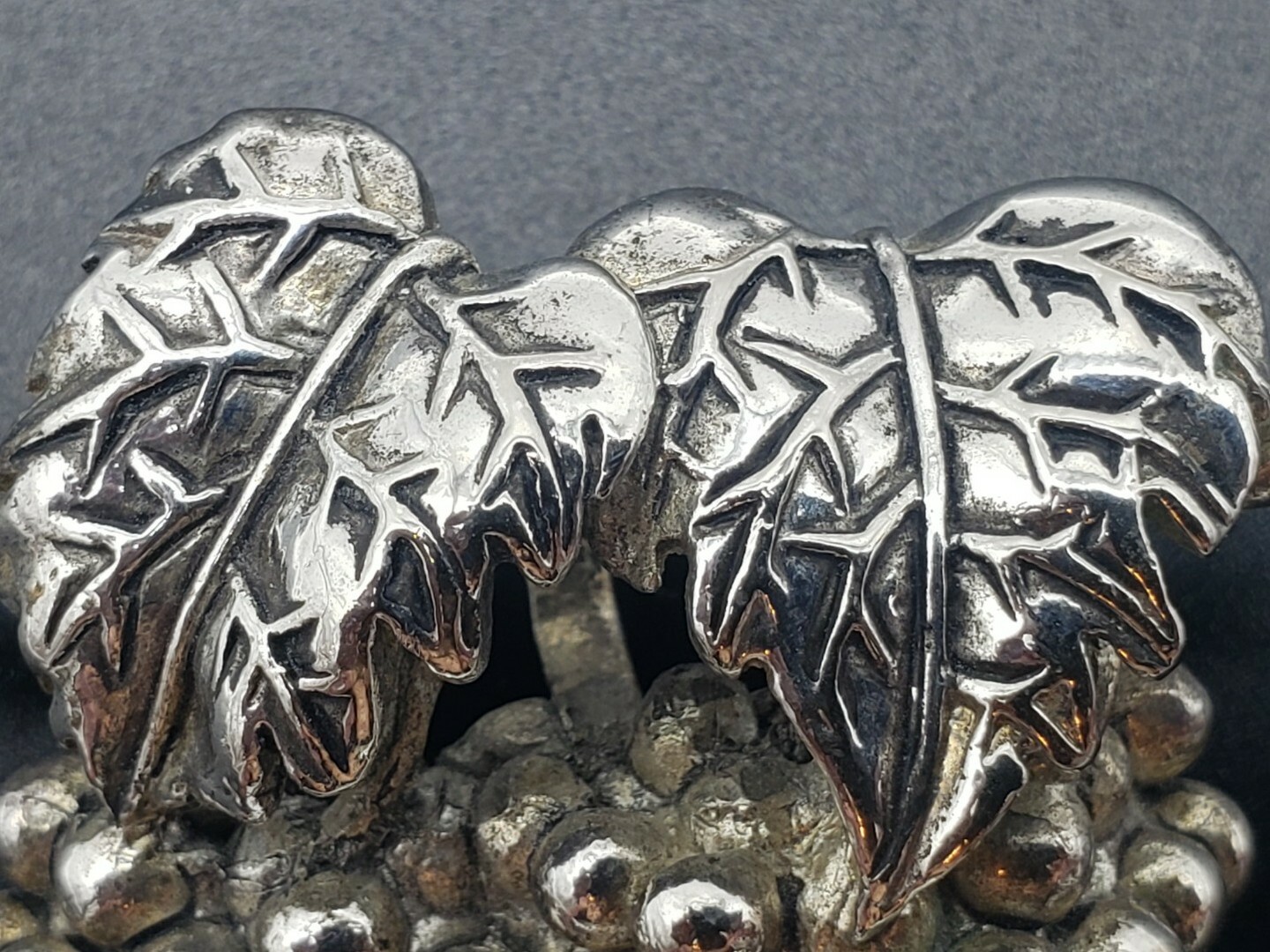 Vintage Double Bunch of Grapes Silver Tone Brooch Signed MJ 2″ x 1.75″