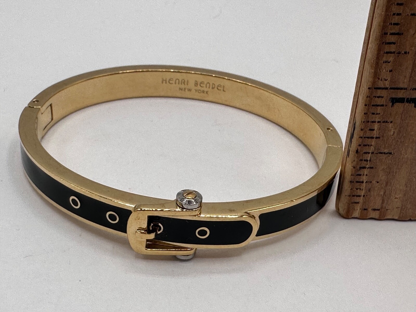 ESTATE GOLD PLATED BLACK ENAMEL BELT BUCKLE HENRI BENDEL NY SIGNED BRACELET