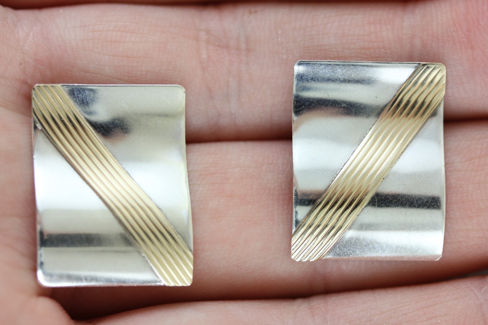 VINTAGE WAVY STERLING SILVER DANGLE DROP EARRINGS 925 PRETTY DESIGNER CLASSIC
