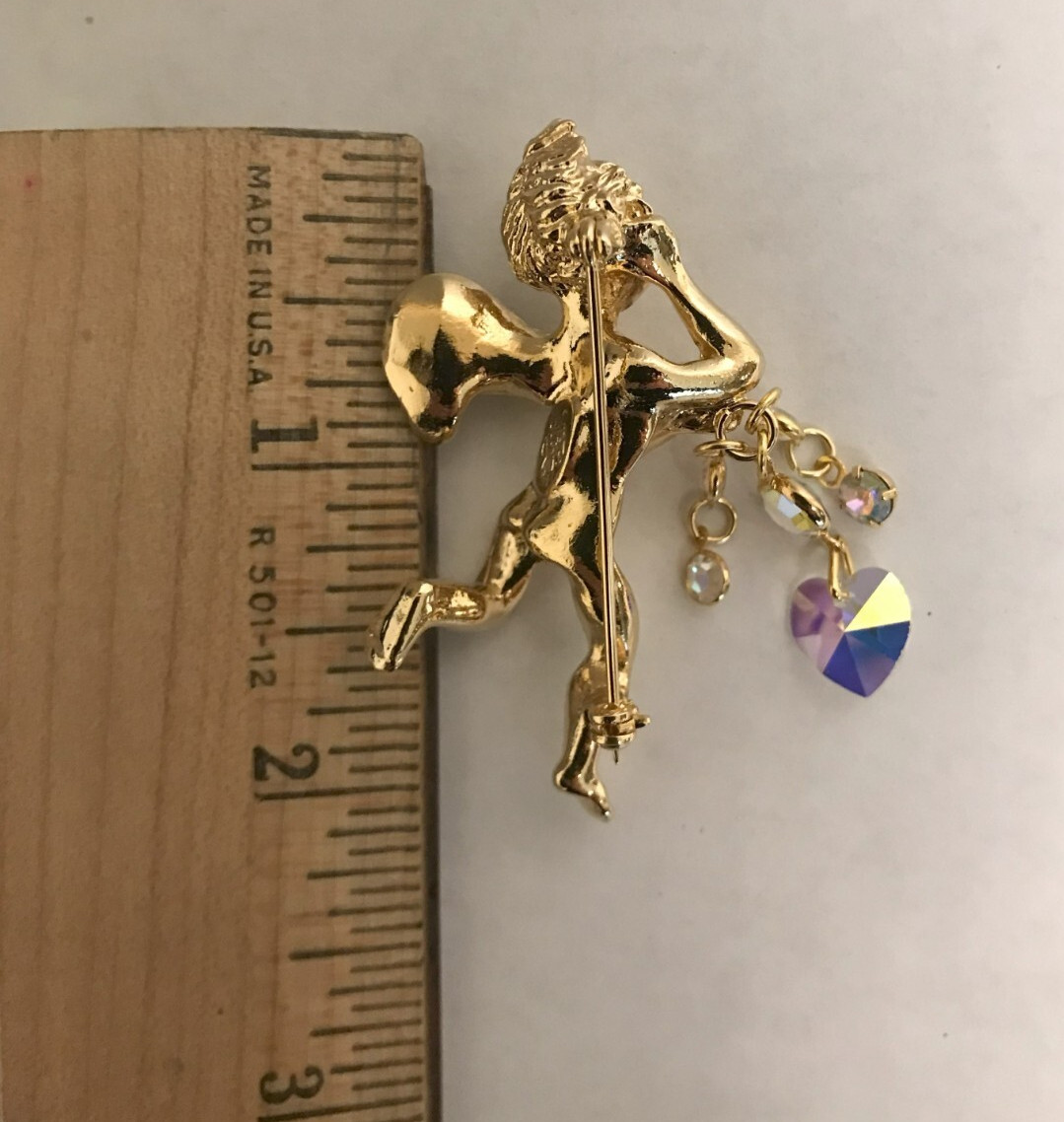 Kirks Folly Brooch Heart Valentines Guardian Angel Cherub Dangle Vintage