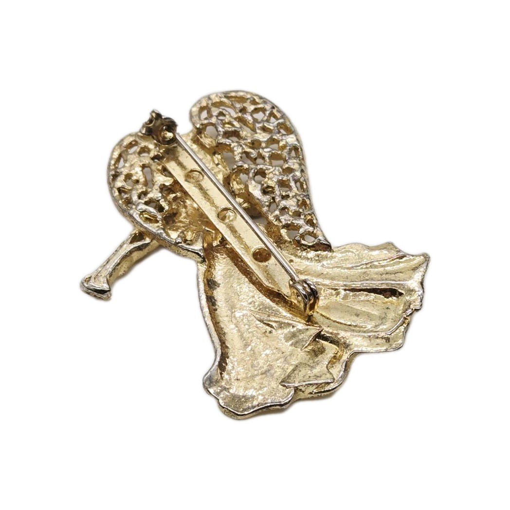 Angel Brooch Gold Tone Guardian Pin playing Horn Victorian Vintage 2 in