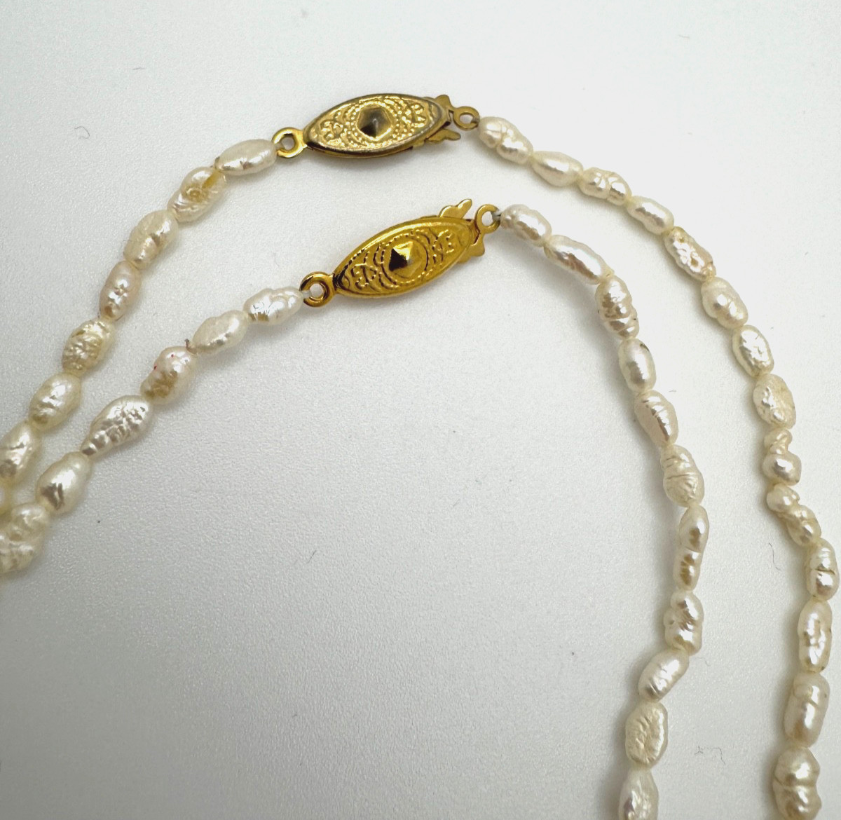 Vintage Rice Pearl Necklace Bracelet Set 20″ 8″ Gold Tone Fish Hook Clasp