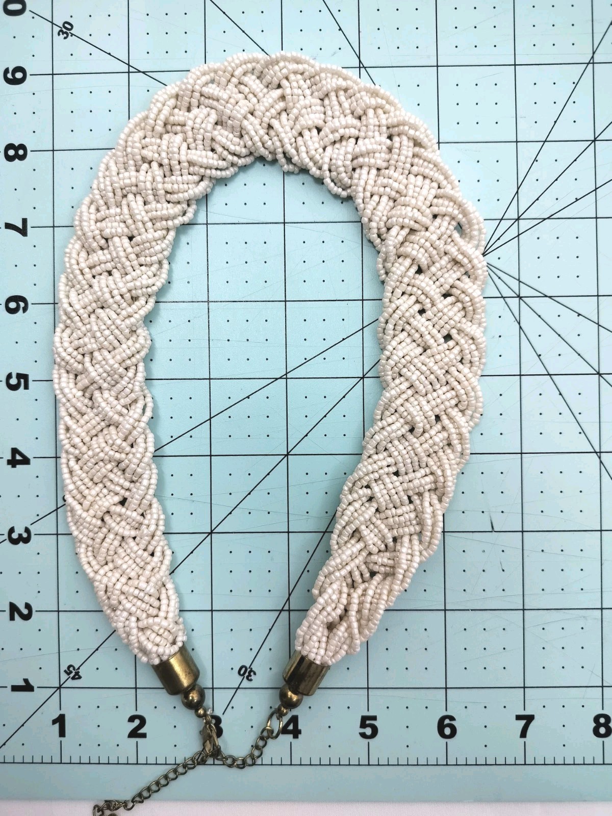60s – 80s Vintage Braided Off White / Cream Chunky Seed Bead Necklace Est 18″