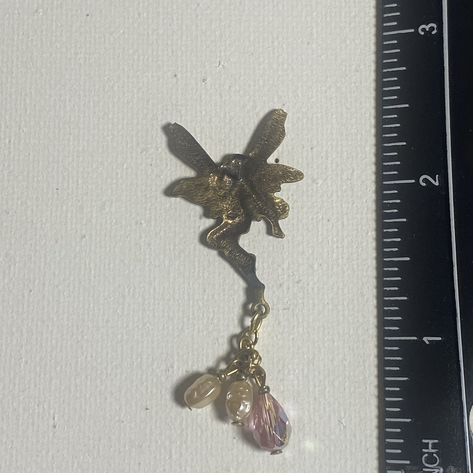 Vintage Whimsical Fairy Pin Multi Color Wings Pink And Faux Pearl Accents