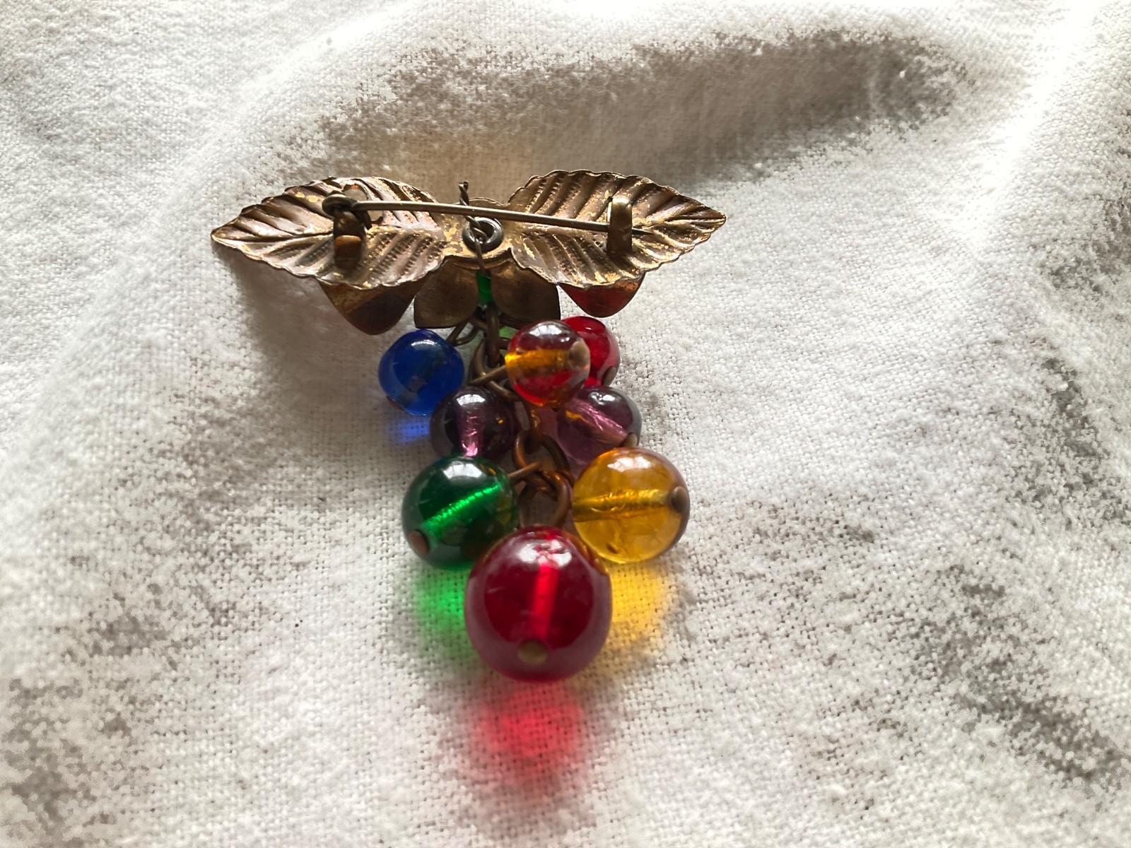 Fun vintage Czech Multicolor Grape Cascading Brooch Pin