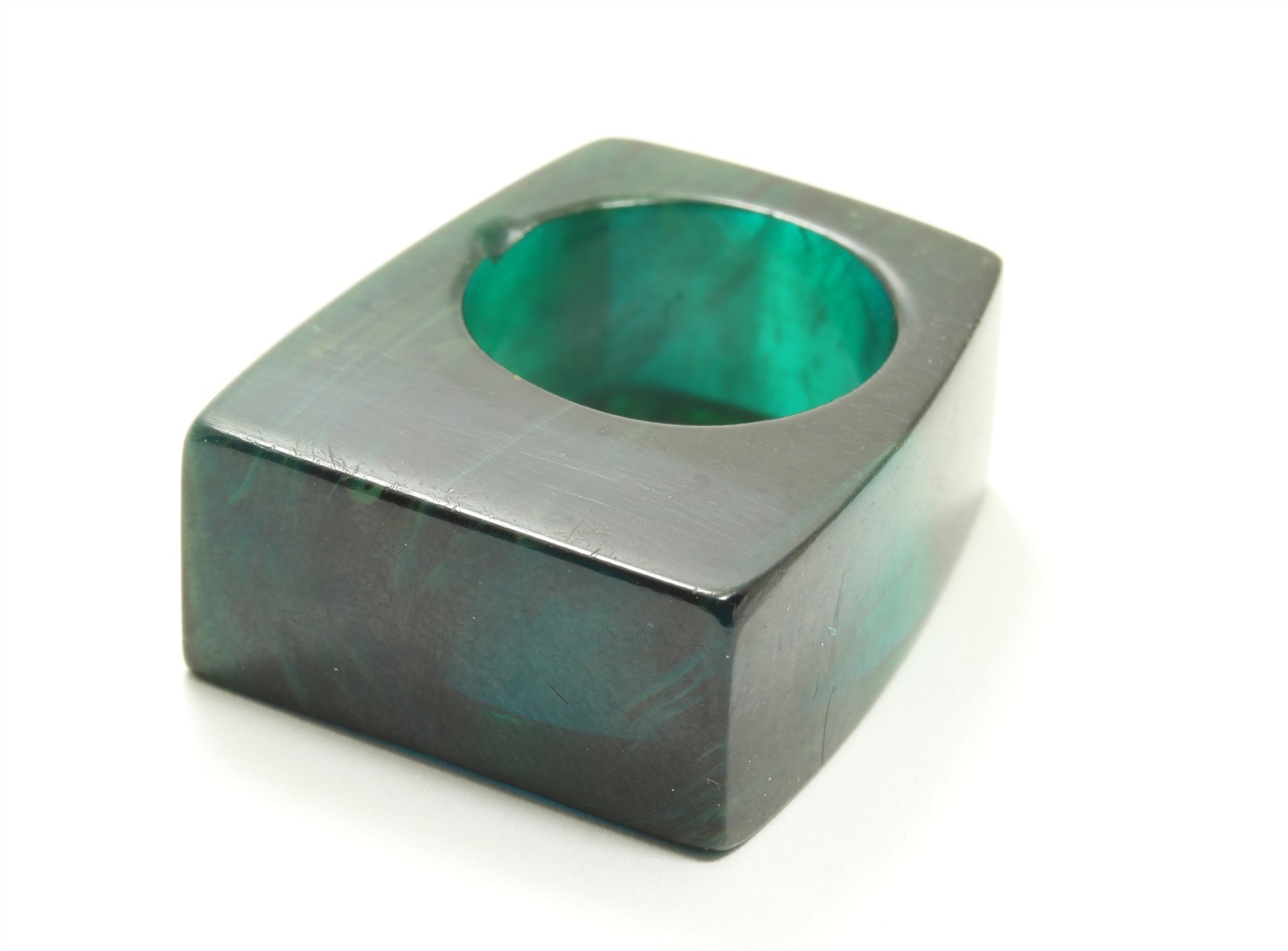 Vintage Art Deco Carved Dark Green Bakelite Geometric Ring TESTED Sz4.75/5