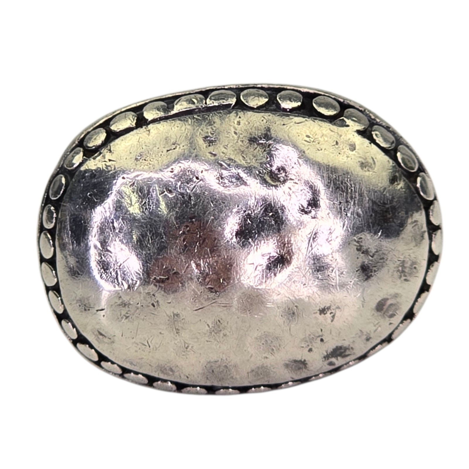 Vintage Signed 925 Sterling Silver Hammered Oval Brutalist Style Ring Size 6.5