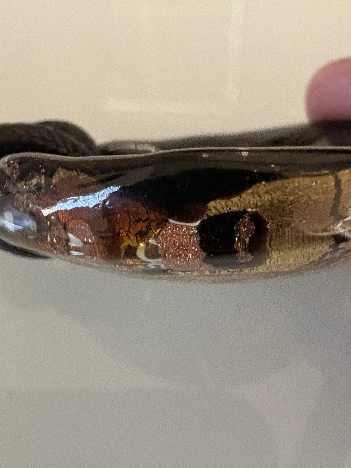 MURANO ITALY Signed Art Glass Pendant Gold Silver Foil With Orange Swirls