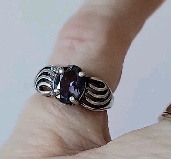 Vintage Dusty Blue Iolite Gem Stone Sterling Silver Ring 4.75″