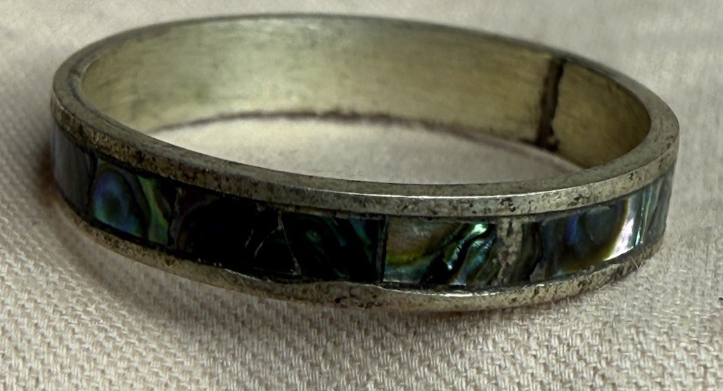 Vintage Abalone Shell Inlay Ring Band Boho Estate Jewelry Size 8