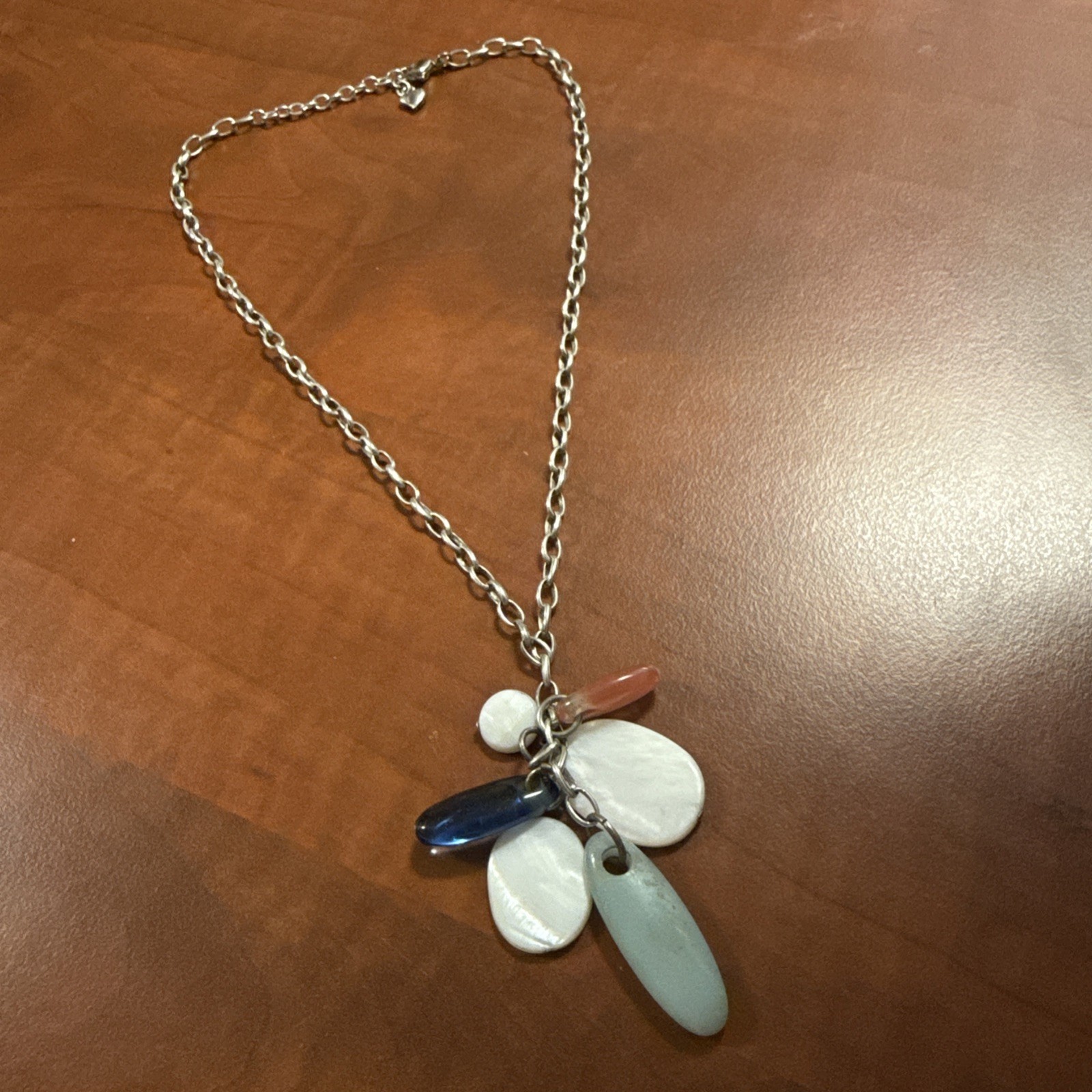 VTG Carolee Silver Tone Cluster Sea glass Shell Stone Fringe Necklace Beach Boho