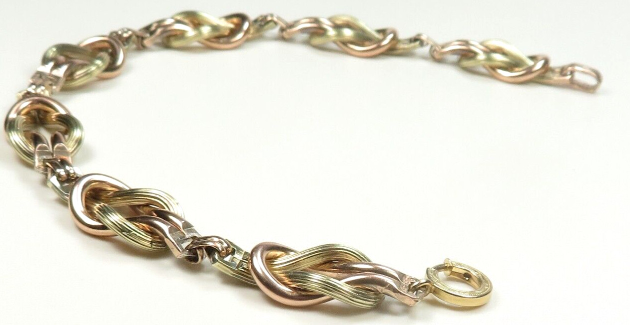 Antique 1940’s Link Bracelet 10 Karat Rose Green Gold 9 1/4″ Length .417″ Width